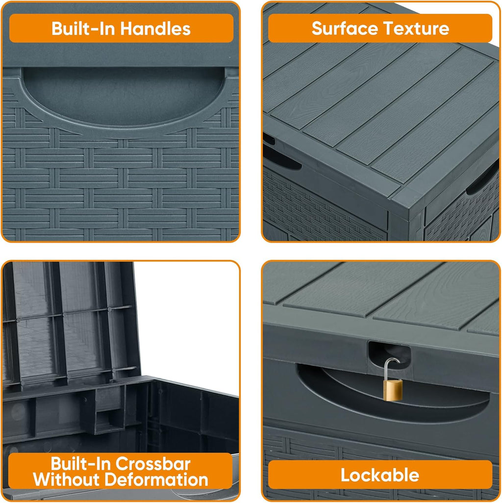 ZYJOYY 33 Gallon Resin Deck Box, Weatherproof Outdoor Storage Box for Patio, Garden, Pool, and Yard, Lockable Waterproof Bin for Tools, Cushions, and Accessories, Grey