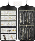 CHICECO Travel Jewelry Holder Organizer,Hanging Jewelry Organizer Storage With Zippered Pockets for Cloest,Wall,Door,Jewelry Holder for Earrings, Necklaces（Beige Black）