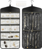 CHICECO Travel Jewelry Holder Organizer,Hanging Jewelry Organizer Storage With Zippered Pockets for Cloest,Wall,Door,Jewelry Holder for Earrings, Necklaces（Beige Black）