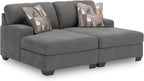 Signature Design by Ashley Double Chaise Sectional Sofa, Grey | Modern sectional couch in 100% polyester chenille, 2-piece super chaise layout for living rooms, Revenna Series