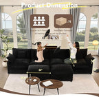 142.5" U Shaped Couch, Modular Sectional Sofa, 3-Seater Comfy Cloud Couch, Set of Modular Pieces with Movable Ottoman, Deep Seat Couches for Living Room, Chenille, Black
