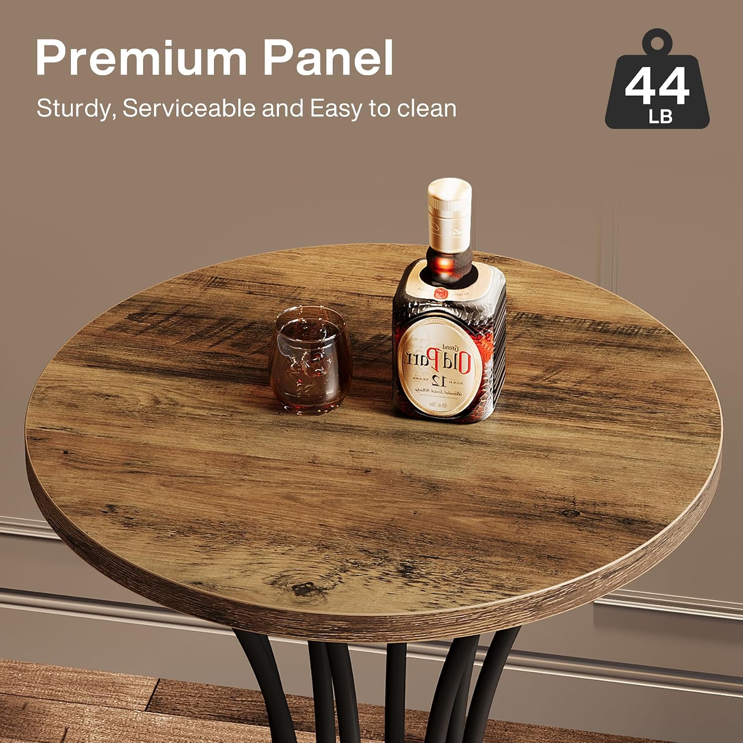 Tribesigns Round Bar Table for 2, 37.4" H Cocktail Table with Curved Metal Base, Coffee Pub Table for Spaces, Living Room, Kitchen, or Party (Brown & Black) (4)