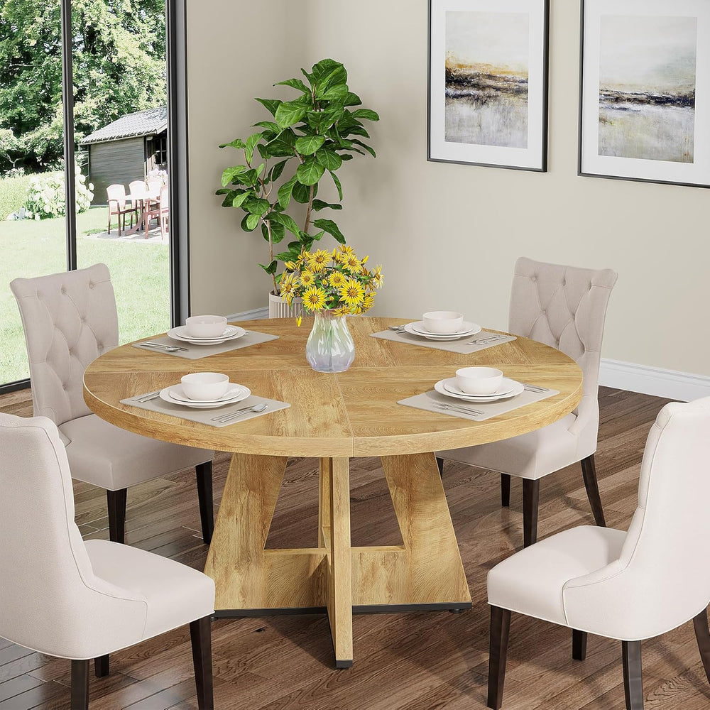 Tribesigns 47 inch Round Dining Table Wood Kitchen Table for Dining Room, 47&...