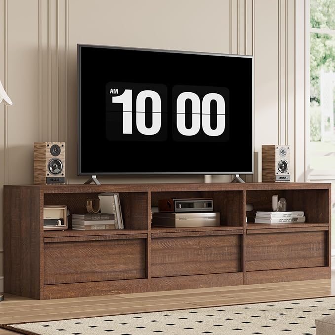 IDEALHOUSE 70 inch TV Stand for 80" TVs, Mid Century Modern Entertainment Center with Storage Drawer & Open Shelves, Wood Media Console Cabinet for Living Room/Bedroom, Vintage