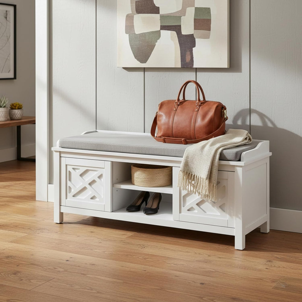 Coventry Modern Entryway Bench with Cushion – 45-Inch Storage Bench with 3 Cu...