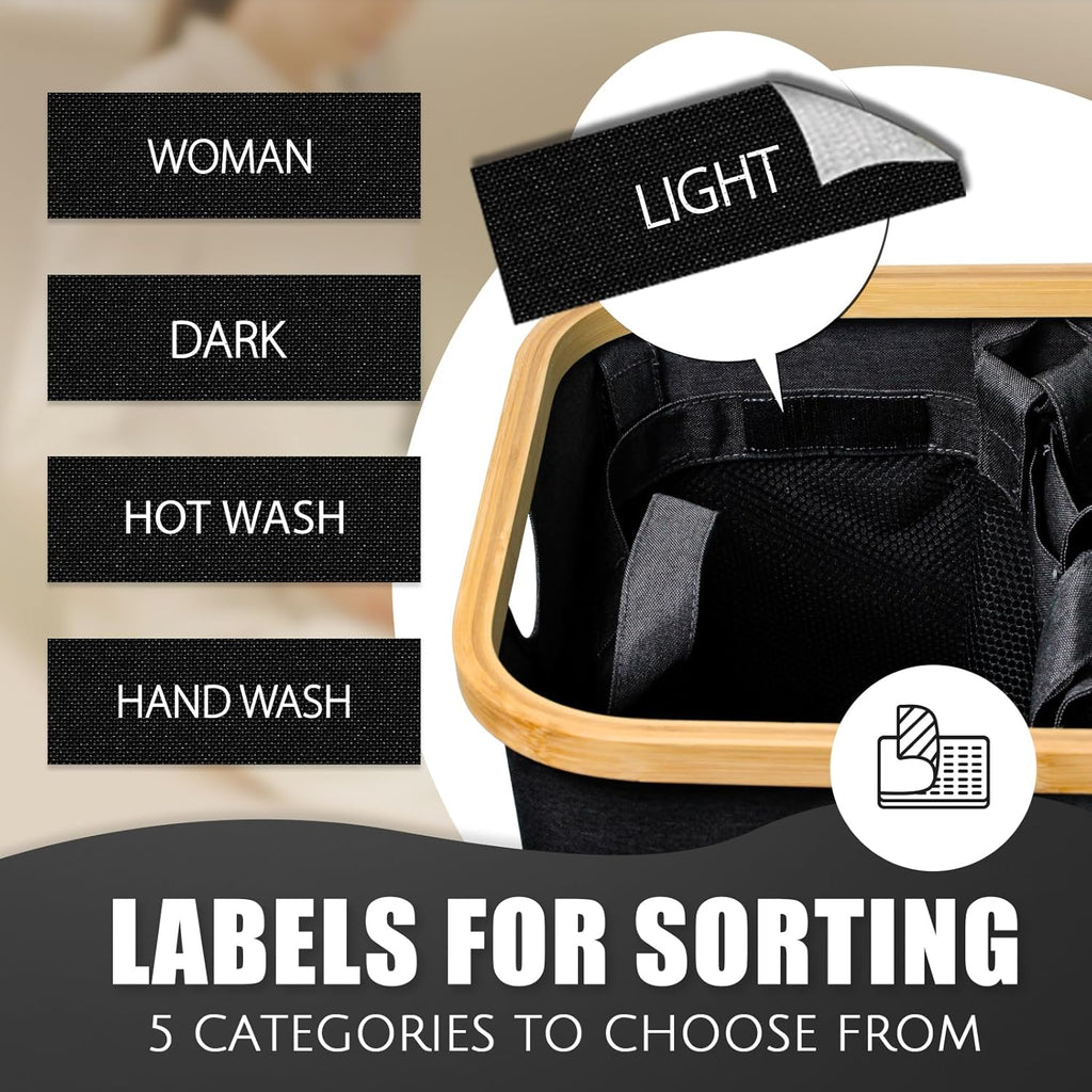 Hampers for Laundry Basket with Lid, 145L Extra Large 3 Section Clothes Divided Organizer for Bedroom, Laundry Room, Dirty Clothing Hamper, Black