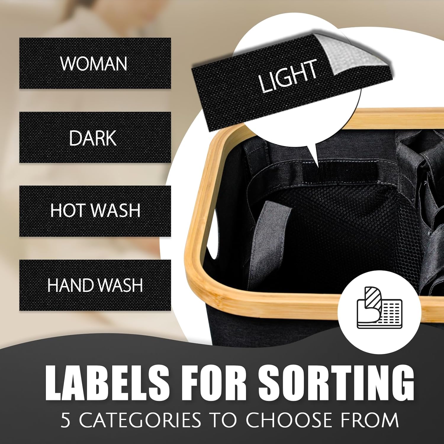 Hampers for Laundry Basket with Lid, 160L Extra Large 3 Section Clothes Divided Organizer for Bedroom, Laundry Room, Dirty Clothing Hamper, Black