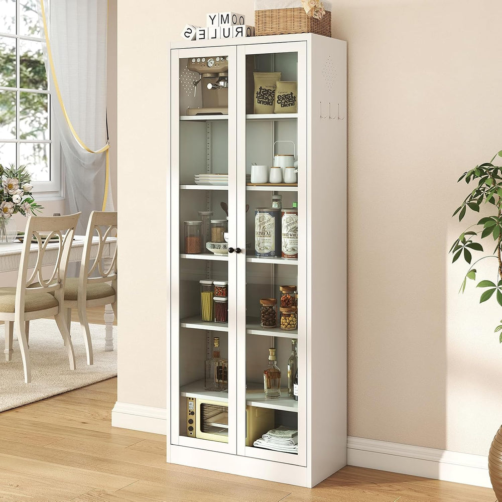 Metal Kitchen Pantry Cabinet, 72" Tall Food Pantry Cabinets with 5 Adjus...
