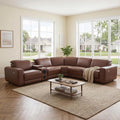 Power Recliner Sectional Sofa, L-Shaped Living Room Furniture Set, Reclining Sectional Couch with Storage Console/Cup Holder for Living Room/House/Apt (Brown, 5 Seater)