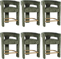 Jofran Upholstered Counter Stool with Arms – Versatile Barstools – Stylish Seating for Kitchen Dining Room or Home Bar, Forest, Set of 6