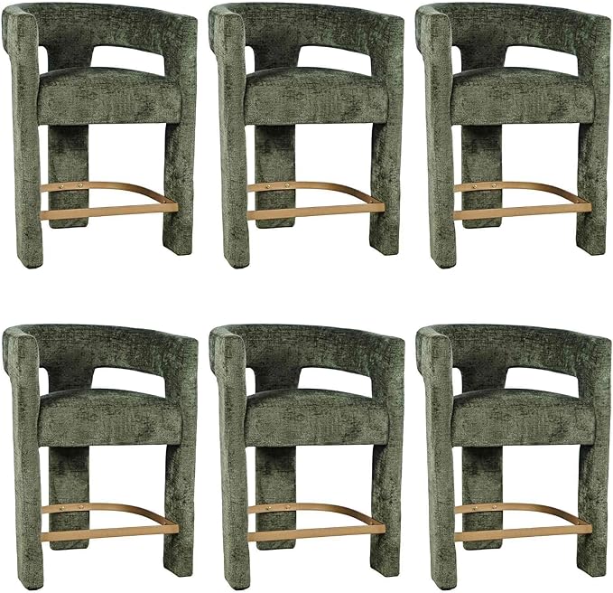 Jofran Upholstered Counter Stool with Arms – Versatile Barstools – Stylish Seating for Kitchen Dining Room or Home Bar, Forest, Set of 6
