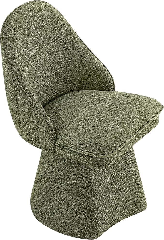 Swivel Dining Chairs Set of 1, Upholstered Mid Century Modern Deskchair with Round Back, Linen Fabric Kitchen Chairs for Dining Room, Bedroom, Dressing Room, Green