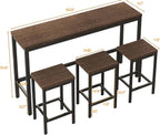 Merax Modern Design 4-Piece Counter Height Extra Long Dining Table Set with 3 Stools and Side Table with Footrest,Space-Saving Pub Kitchen Set,Easy Assembly,Dark Brown