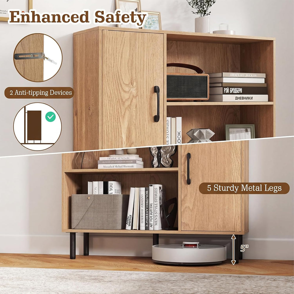 Giantex 47-Inches Storage Cabinet with Doors, Open Shelves, Anti-Tipping Devi...