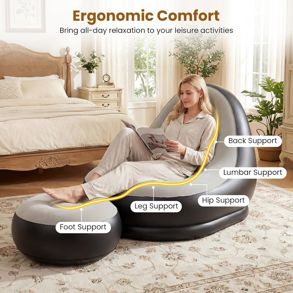 DORTALA Inflatable Chair with Ottoman, Portable Blow Up Single Air Sofa with ...