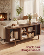 VASAGLE TV Stand for 65-Inch TVs, Mid Century Entertainment Center with Storage, Fluted Sliding Doors, Media Console Table for Living Room, Bedroom, Chestnut Walnut ULTV633K101