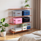 Collapsible Storage Boxes Baskets with Lid Cotton Linen Fabric Storage Bins with Faux Leather Handles Decorative Washable Cube Organizer Container for Home Closet Bedroom (Gray, Small Size)