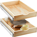 Menkxi 2 Set Pull out Tray Cabinet Organizer Wooden Pull Drawers storage Slide out Pantry Shelf for Base Cabinet Kitchen Gentle Close Fully Assembled Accessories(Wood Color,15'' X 21'' X 3'')