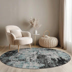 Washable Area Rugs 6ft Non-Slip Modern Abstract Soft for Living Room Entryway Bedroom Nursery, Print Pattern, Blue Black Teal