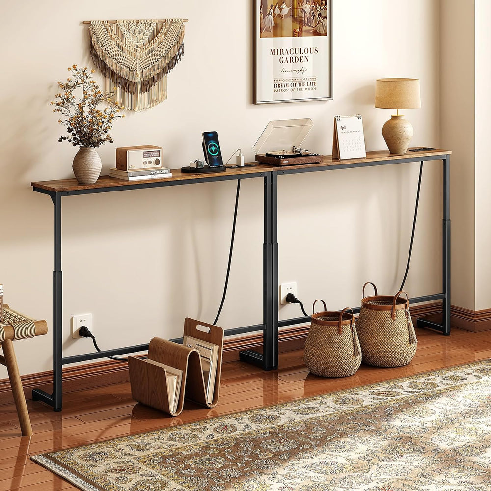 Kitstorack Narrow Sofa Table with Charging Station, 78.8" Behind Couch T...