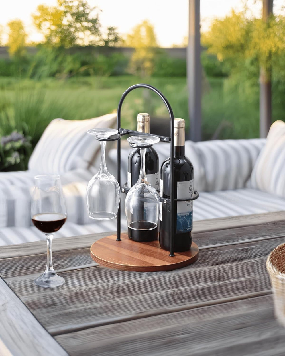 Wine Bottle and Glass Holder for Countertop | Small Wine Rack for 2 Bottles &...