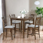 Dining Table Set for 4, Modern 5 Piece Dining Room Table Set with Square Table & 4 X-Shaped Backrest Upholstered Chairs, Counter Height Kitchen Chairs Set for Small Space, Walnut