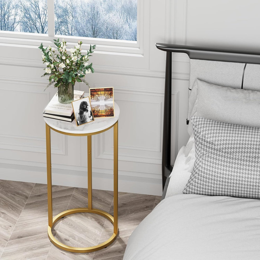 C Shaped End Table, Couch Side Tables for Living Room, Round Sofa End Table w...