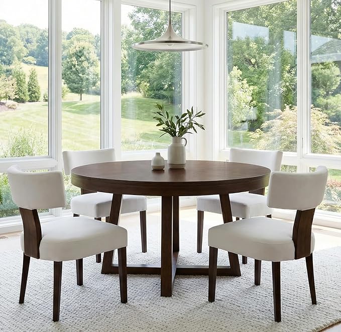 Dining Chairs Set of 4 Modern Dining Chair with Wood Legs, Upholstered Velvet Dining Chairs for Dining Room, Kitchen, Vanity, Living Room, Cream