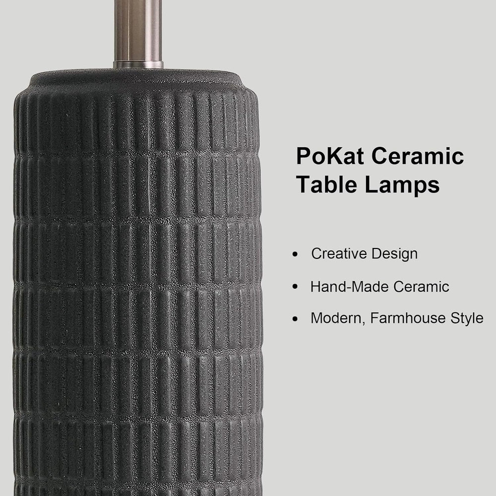 PoKat 23" Matte-Textured Ceramic Table Lamps Set of 2 for Bedroom, Stone...