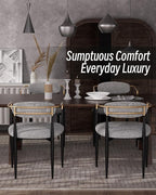 Morden Fort Modern Boucle Dining Chairs Set of 2, Grey Upholstered Dining Chairs with Black Metal Legs and Gold Armrest, Accent Chairs for Kitchen, Living Room and Café