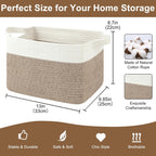 Storage Basket for Organizing, Woven Baskets for Storage, Rectangle Decorative Baskets for Shleves, Closet, Toys, Books, Nursery Organizer Bins - Pack of 3 (Brown & White, 13"x9.85"x8.7")