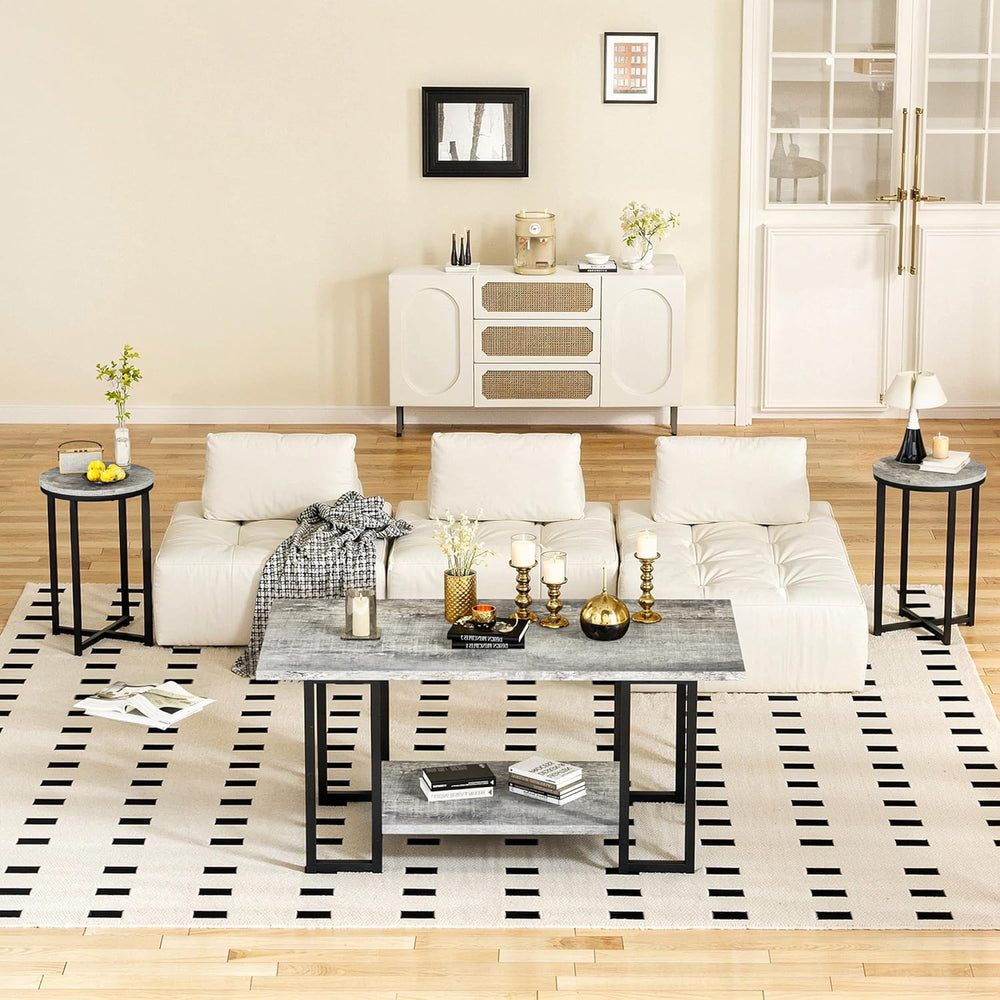 AWQM Coffee Table Set of 3, Modern Wood Living Room Table Set, Gray | Gray wo...