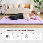 Japanese Floor Futon Mattress 25D Queen Size 60"x 80", 4" Thick Foldable Roll Up Bed Mat Designed by Japan, Breathable & Supportive Tatami Mat for Guest Room, Kids Space & Dorm, Purple