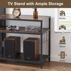 VECELO TV Stand with Mount, Universal Swivel TV Console for 32-75 inch TVs, 55" Entertainment Center with Storage Shelves, for Living Room, Bedroom, Rustic Brown