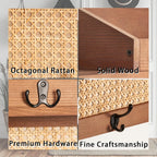 Coat Rack Wall Mount with Hooks & Shelf - Wooden Entryway Organizer for Hanging Coats, Keys, Hangers - Space Saving Durable Wood Holder for Hallway, Bedroom, Office-The Rattan Model