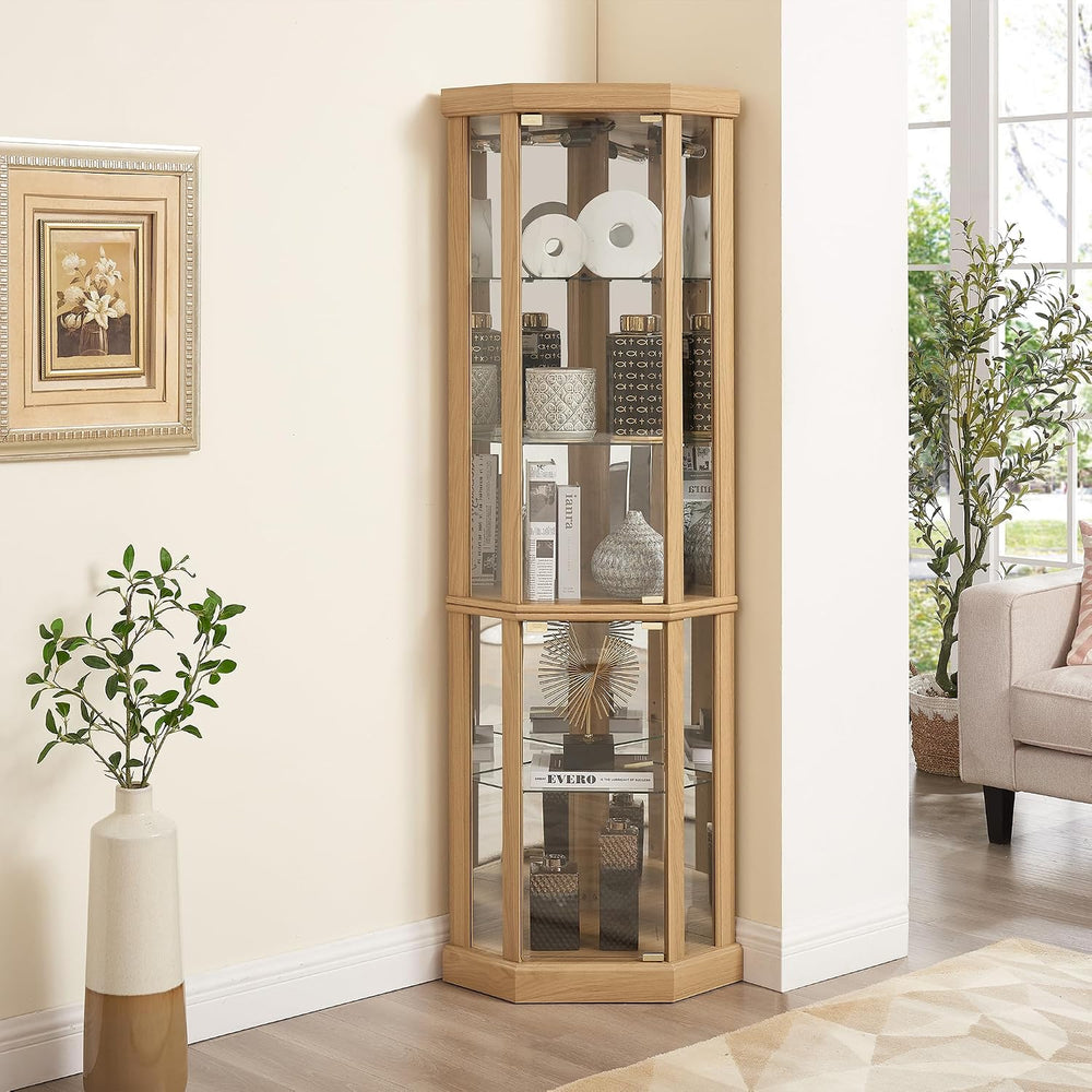 69" H Lighted Corner Display Cabinet, Curio Corner Glass Cabinet w/Adjus...