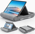 CreaDream Tablet Pillow Stand, Foldable Tablet Holder for Lap, Bed and Desk, Soft Pillow Pad with Pocket and Stylus Mount, for 4-13" Tablets, Like iPad Pro 11, 13, Air, Mini, Kindle, Galaxy Tab, Grey