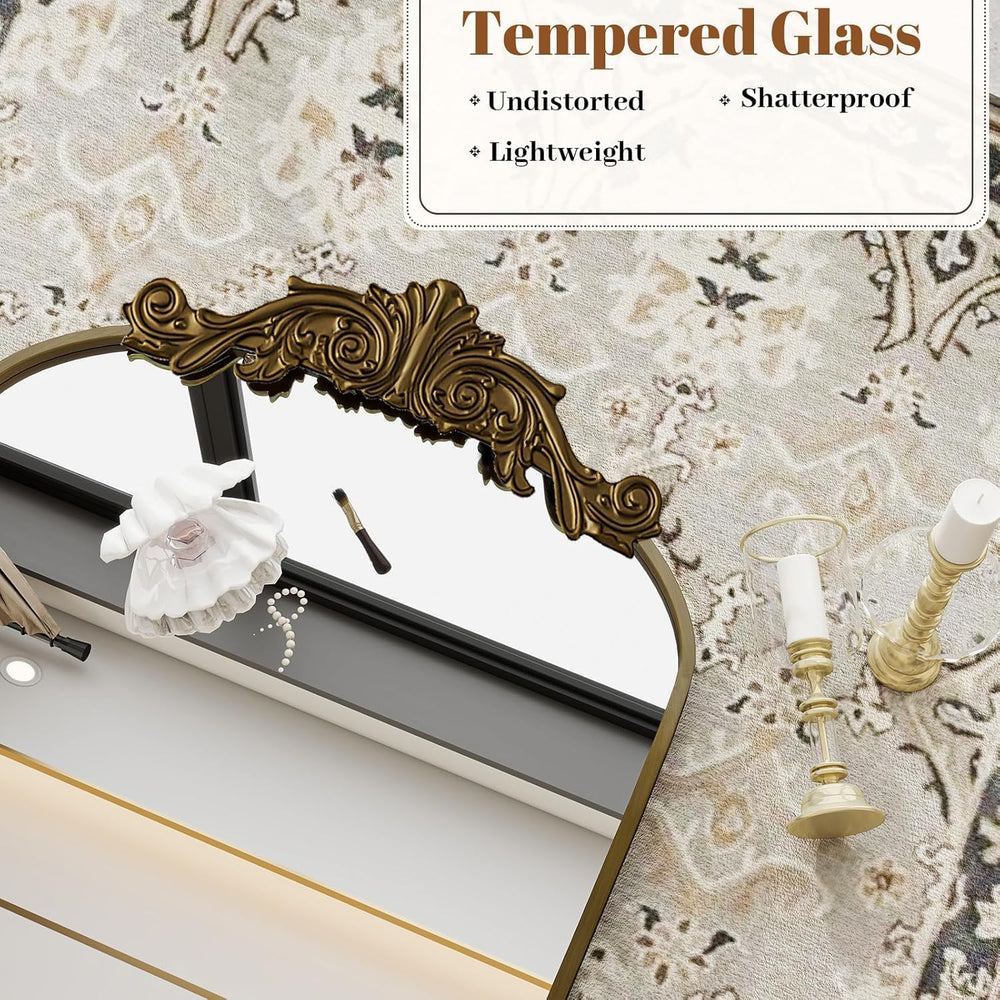 Dewfig Vintage Arched Wall Mirror, 36"x24" Antique Bronze Bathroom ...