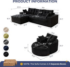 MAXYOYO L Shape Sectional Sofa Couch and Round Chaise Lounge, Modern Cloud Couch with Ottoman, Comfy Sofa with Layered Cushion, Tufted Upholstered Sleeper Chair for Living Room, No Assembly Required