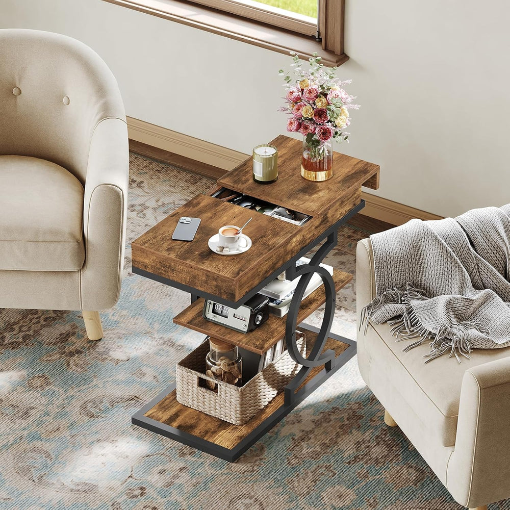 YATINEY End Table, 4-Tier Side Table with Hidden Drawer for Living Room | Sto...