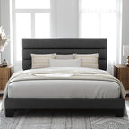 Allewie King Bed Frame Platform Bed with Fabric Upholstered Headboard and Wooden Slats Support, Fully Upholstered Mattress Foundation/No Box Spring Needed/Easy Assembly, Dark Grey