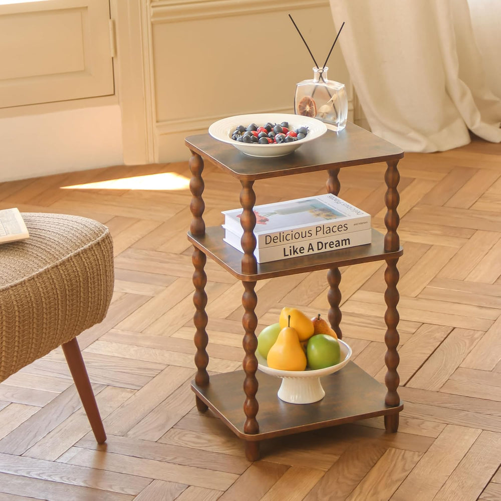 Fultyle Small Side Table, 3-Tier End Table with Shelf, Vintage Nightstand