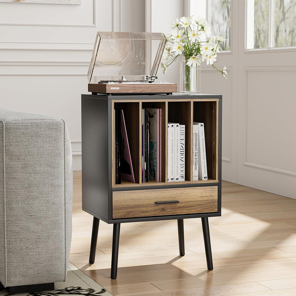 Record Player Stand with Vinyl Record Storage, Turntable Stand with Storage C...