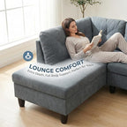 3-Piece L-Shaped Modular Leather Sofa – Convertible Sectional Couch with Movable Chaise & Storage Ottoman, Multi-Scene Use for Living Room, Apartment & Office, Dark Grey