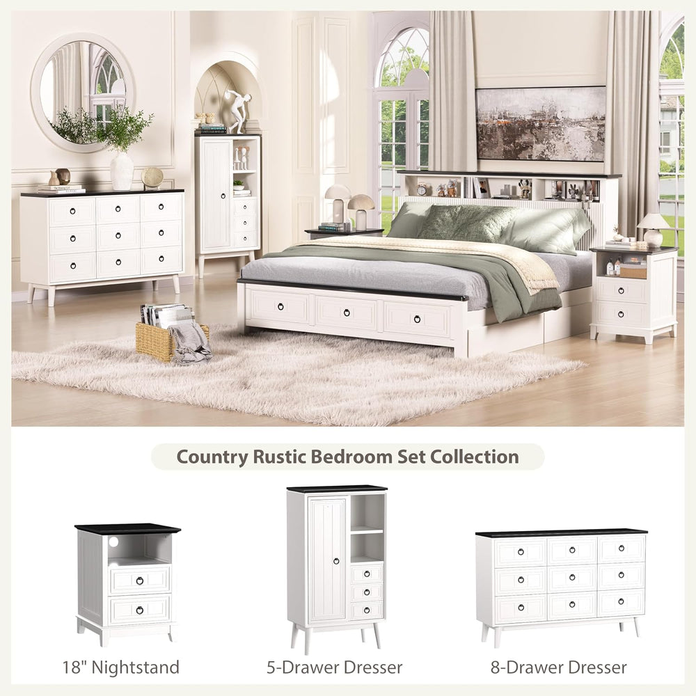 Farmhouse Nightstand, 24" Wooden Couch Side Table with 2 Drawers & O...