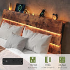 Feonase Floating Bed Frame Full with Led Lights and Charging Station, Wood Full Size Bed Frame with Storage Headboard, Heavy Duty Metal Slats, No Box Spring Needed, Easy Assembly, Vintage Brown