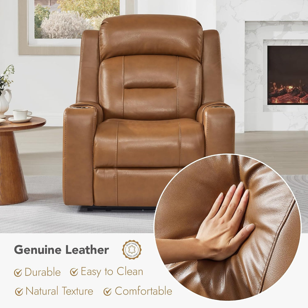 Watson & Whitely Genuine Leather Lay Flat Power Recliner Chair, Saddle