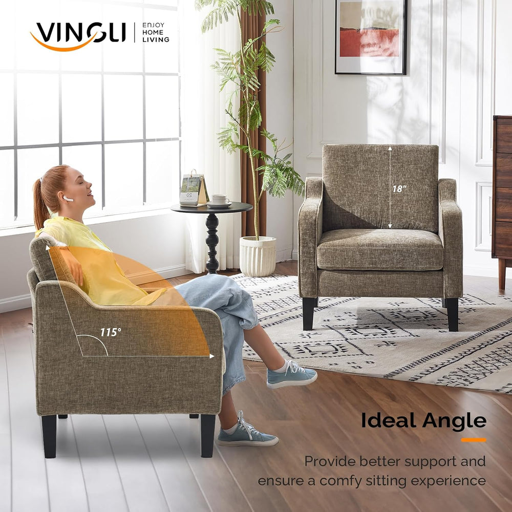 VINGLI Light Brown Accent Chair, Upholstered Armchair for Living Room | Cheni...