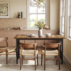 LITTLE TREE Farmhouse Dining Table for 4-6, 54.7-Inch Wooden Rectangle Kitchen Dining Room Table, Industrial Rustic Dinner Desk for Kitchen, Living Room, Home, Brown