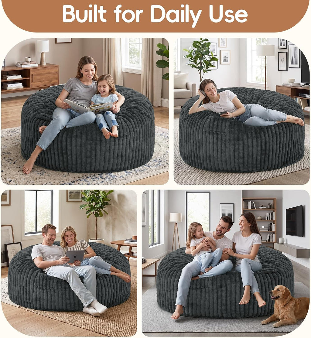 Bean Bag Chair Giant Beanbag with Filling Memory Foam Living Room Adult 5FT | Breathable Big Giant Oversized Beanbag Bed Washable Cover Green Grey White